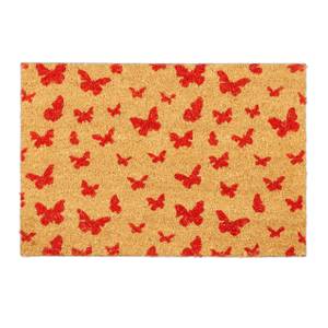 Fußmatte Kokos Schmetterlinge Beige - Rot - Naturfaser - Kunststoff - 60 x 2 x 40 cm