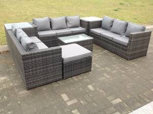 Gartenmöbel 10-sitzer Lounge Sofa Set Grau - Polyrattan - Stein - 65 x 66 x 177 cm