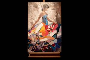 Acrylbild handgemalt Tanz der Streifen Massivholz - Textil - 60 x 90 x 4 cm
