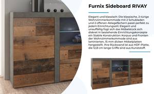 FURNIX Sideboard RIVAY MateraOldwood+LED Dunkelbraun - Graphit - Eiche Dunkel