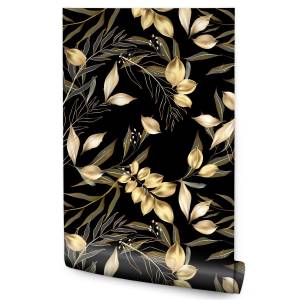 Papier Peint feuilles tropicales nature Beige - Noir - Marron - Gris - Blanc - Papier - 53 x 1000 x 1000 cm