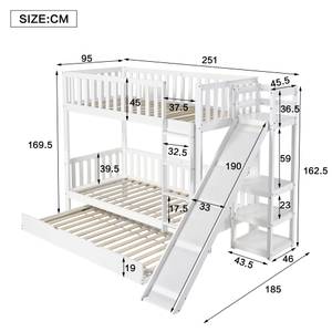 Etagenbett Aura Ⅳ Weiß - Holzwerkstoff - Metall - Massivholz - 185 x 169 x 251 cm