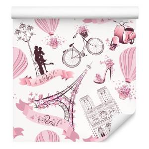 Papier Peint Paris tour Eiffel ballons Noir - Mauve - Blanc - Papier - 53 x 1000 x 1000 cm