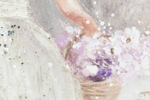 Tableau peint Girl with Flowers Blanc - Bois massif - Textile - 75 x 100 x 4 cm