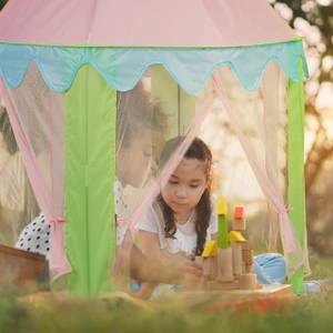 Tente pour enfants en forme de château Bleu - Vert - Rose foncé - Matière plastique - Textile - 102 x 135 x 102 cm