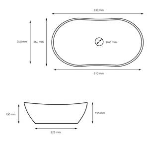 Lavabo forme ovale 63x36x15,5cm Noir - Céramique - 64 x 13 x 37 cm