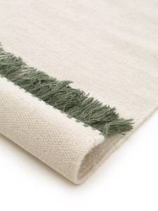 Tapis de couloir en laine Gitta Vert - Blanc - Fibres naturelles - 70 x 1 x 200 cm
