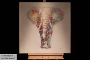 Bild handgemalt Sanftmütiger Elefant Massivholz - Textil - 80 x 80 x 4 cm