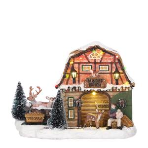 Weihnachtsdorf-Miniatur Rentier-Ranch Weiß - Stein - 11 x 16 x 21 cm