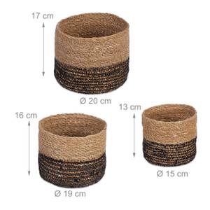 Aufbewahrungskorb 3er Set Seegras Schwarz - Braun - Rattan - 20 x 17 x 20 cm