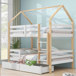 Etagenbett HomeyZoom Ⅰ Beige - Weiß - Holzwerkstoff - Massivholz - Holzart/Dekor - 97 x 206 x 206 cm