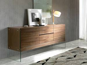 Sideboard Nussbaumholz mit Glasseiten Braun - Glas - Massivholz - Holzart/Dekor - 180 x 85 x 45 cm