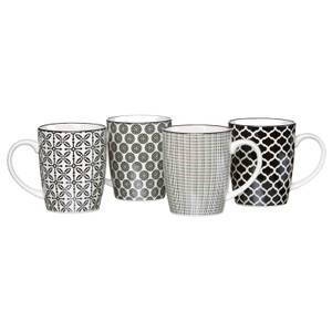 Kaffeebecher Takeo 4er Set Schwarz - Weiß - Keramik - 8 x 11 x 8 cm