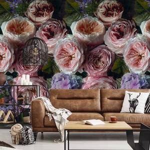 Papier peint pivoines et hortensias Rose foncé - Papier - 159 x 280 x 1 cm