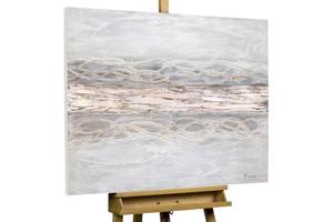 Acrylbild handgemalt Bebende Erde Beige - Braun - Massivholz - Textil - Holz teilmassiv - 100 x 75 x 4 cm