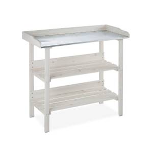 Table de jardinage blanche avec métal Argenté - Blanc - Bois manufacturé - Métal - 92 x 86 x 41 cm