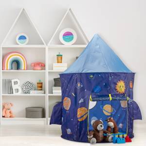 Kinderzelt mit Weltraum Motiv Blau - Gelb - Kunststoff - Textil - 135 x 142 x 104 cm