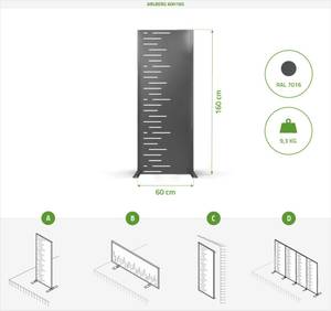 Außen-Paravent ARLBERG Links Grau - Metall - 60 x 160 x 5 cm