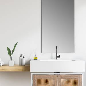 Meuble sous lavabo portes effet rotin Marron - Blanc - Bois manufacturé - Matière plastique - 60 x 62 x 30 cm