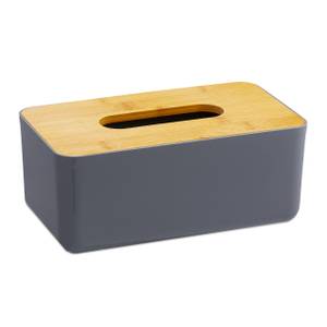 Boîte à mouchoirs couvercle bambou Marron - Gris - Bambou - Matière plastique - 23 x 10 x 13 cm