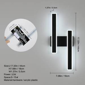 Streifen LED Wandleuchte Schwarz - Metall - 18 x 6 x 46 cm