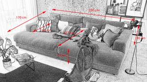 KAWOLA Big Sofa MADELINE Cord Hellgrau - Tiefe: 170 cm