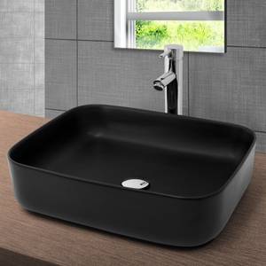 Waschbecken mit Ablaufgarnitur Schwarz - Silber - Keramik - Metall - 41 x 14 x 51 cm