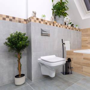 WC Garnitur mit Bürste und Halter Schwarz - Holzwerkstoff - Metall - 20 x 73 x 20 cm