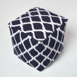 Designer Hocker Pouf Ikat blau weiß 40 x 40 x 40 cm