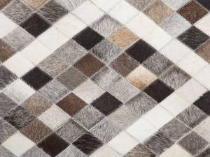 Tapis patchwork AKDERE Beige - Marron - Gris - Blanc - Cuir véritable - 200 x 140 x 140 cm