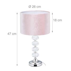 Tischlampe Kristall und Samt in Rosa Pink - Silber - Glas - Metall - Textil - 26 x 47 x 26 cm