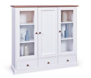 Wright Vitrinenschrank Weiß - Massivholz - 131 x 120 x 39 cm