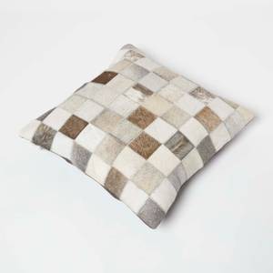 Fellkissen kariert - Patchwork Echtleder - 45 x 1 x 45 cm