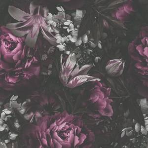 Blumentapete mit Rosen Lila Schwarz Grau Schwarz - Grau - Violett - Weiß - Kunststoff - Textil - 53 x 1005 x 1 cm