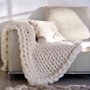 Wolldecke Cosima Chunky Knit small, weiß Weiß - Textil - 130 x 3 x 80 cm