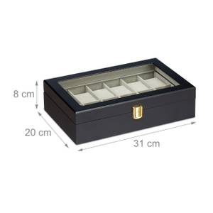 Boîte pour montres avec 12 casiers Noir - Blanc - Bois manufacturé - Verre - Textile - 31 x 8 x 20 cm