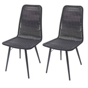 2x Poly-Rattan Stuhl F90 Schwarz - Metall - Polyrattan - 46 x 92 x 43 cm