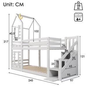 Etagenbett SkyAttic Ⅰ Weiß - Holzwerkstoff - Massivholz - Holzart/Dekor - 97 x 217 x 245 cm