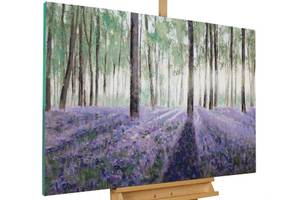 Bild handgemalt Der Nebel lichtet sich Grün - Violett - Massivholz - Textil - 120 x 75 x 4 cm