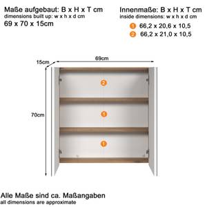 Armoire à miroir tactile Marron - En partie en bois massif - 69 x 70 x 15 cm