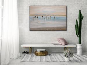 Acrylbild handgemalt Meerpromenade Blau - Braun - Massivholz - Textil - 120 x 80 x 4 cm