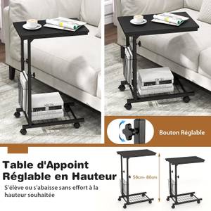 Table d'Appoint à roulettes JV10488 Noir