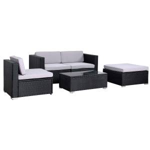 Gartenlounge CALIFORNIA + Haube Schwarz - Kunststoff - Polyrattan - 217 x 64 x 150 cm