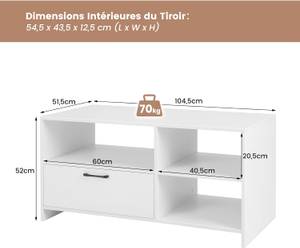 Meuble Télé TH32668ITFR Blanc - Bois manufacturé - 52 x 52 x 105 cm