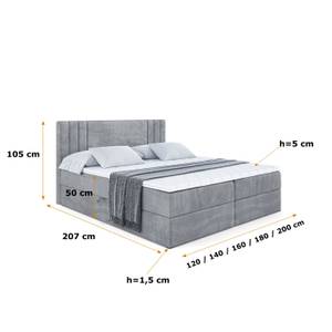 Boxspringbett IDRIKO Hellgrau - Breite: 160 cm - H3