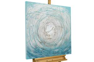 Tableau peint Tempêtes de glace Bleu - Blanc - Bois massif - Textile - 80 x 80 x 4 cm