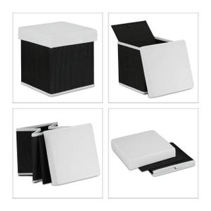 Tabouret avec espace de rangement Noir - Blanc - Bambou - Bois manufacturé - Textile - 35 x 35 x 35 cm