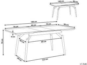 Table de salle à manger BARBOSA Noir - Marron - Bois manufacturé - 80 x 78 x 140 cm