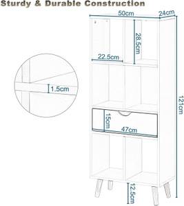 Bücherregal Tommy Weiß - Holzwerkstoff - Massivholz - 50 x 121 x 24 cm