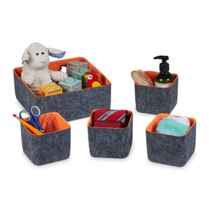 Schubladen Organizer 5er Set Grau - Orange - Textil - 25 x 11 x 25 cm